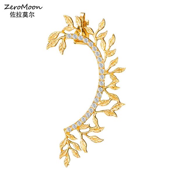 

vintage crystal rhinestone metal leaves ear clip women single earring cuff fashion jewelry gift, Silver