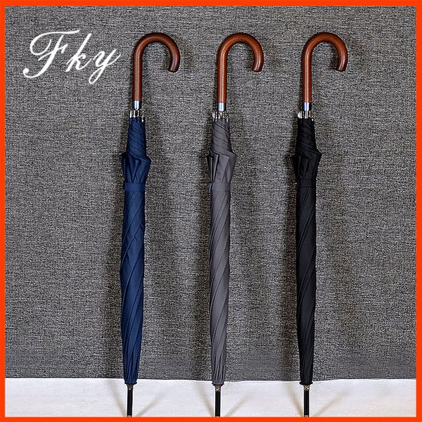 

new large umbrellas windproof shade semi-automatic solid wood handle shade waterproof umbrella sale