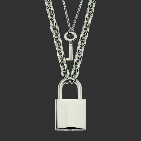 

new accessories item pendant personality fashion geometric key and lock matching pendant necklace accessories, Silver