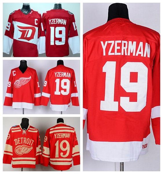 

detroit red wings 19 steve yzerman stadium series jerseys ice hockey winter classic red team color alternate white, Black;red