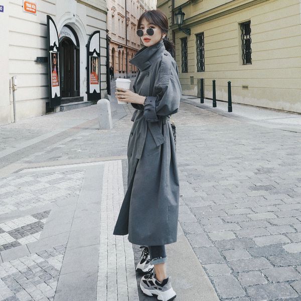 

women's trench coats 2021 brand fashion grey women coat office lady duster spring autumn cloak, Tan;black