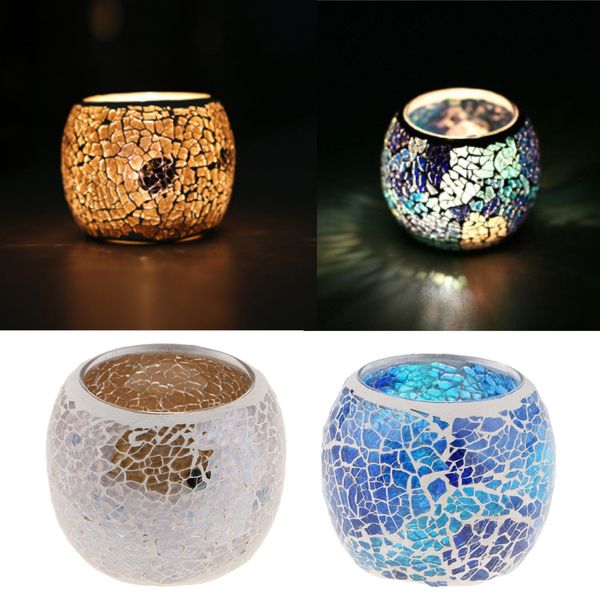 

mosaic glitter panel glass votive candles tea light holder candlestick 2pcs