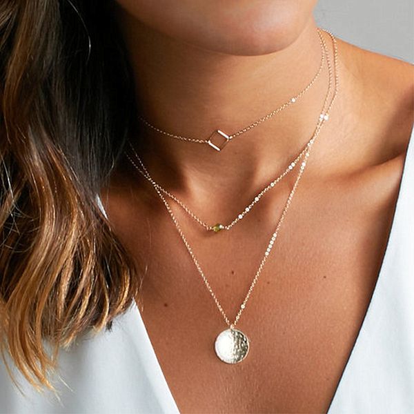 

bxw new bohemian golden coin multilayer necklace 2019 retro layered handmade woman choker collar necklace jewelry gift, Silver