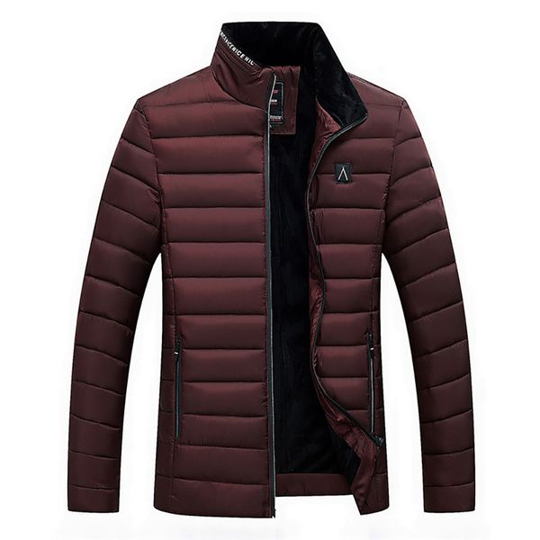 

slim jacket men's warm soild stand collar winter zip coats fashion outwear, Black