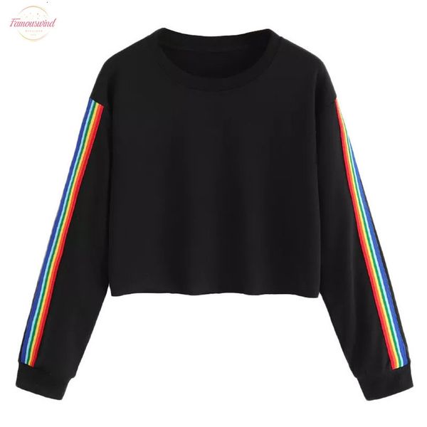 

autumn long sleeve t shirt women rainbow patchwork t shirt o neck ladies sweatshirt casual t shirt polyester pullover 18sep7, White