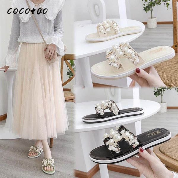 

korean fashion slippers women wear wild thick bottom summer home non-slip 2020 new pearl sandals and slippers, Black