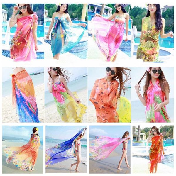 Strandschal-Kittel-Pareo-Bikini-Vertuschungen, Sonnenschutz, Blumen-Wraps, modische Sarong-Schals, übergroße Pashmina-Bademode, Kleider, Strandmode, B5232