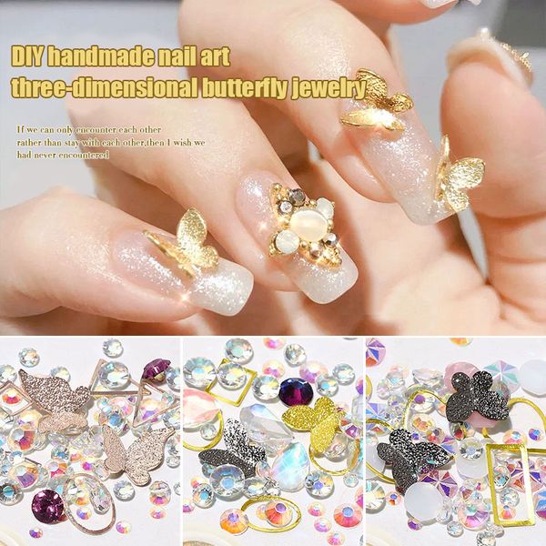 

diy nail 3d butterfly jewelry crystal rhinestones manicure nail art decoration new @me88, Silver;gold