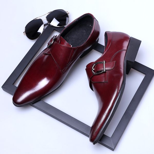 

men british pu leather business shoes pointed toe fashion shoes for men gold hasp casual shoes, Black