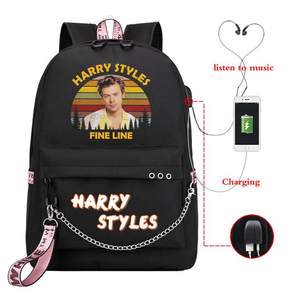 

black backpack men women usb charge lapbackpacks harry styles school bags for teenage girls travel back pack pink bookbag