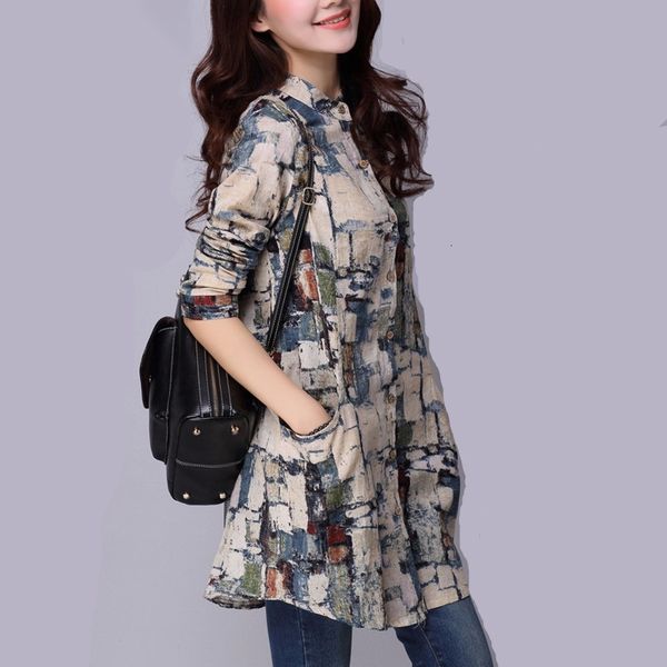 

blouse woman ladies fashion female cotton blusas 2019 autumn long floral print women and blouses plus size cardigan tunic, White