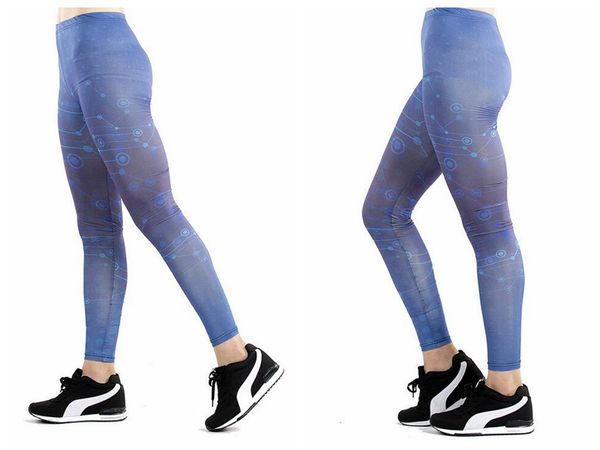 

женщины йога брюки брюки колготки брюки женская высокая талия танец активная леди синий цифровой печати печати леггинсы тощий silm движение, Black;white