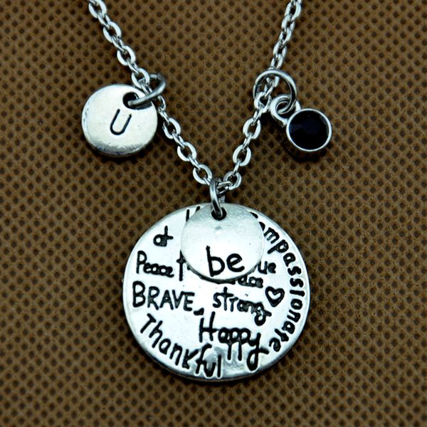 

be happy charm necklace, word charms, be thankful brave, strong jewelry, inspirational, Silver