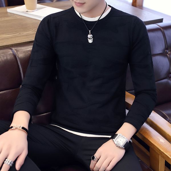 

2018 pullover sweater men black sweater men o neck knitted slim fit pullover mens detonation, White;black
