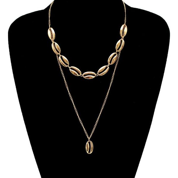 

europe and america accessories bohemian alloy shell necklace women's simple ethnic-style multilayer necklace choker, Silver