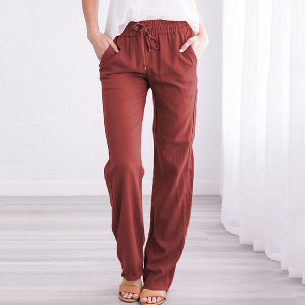 

women loose long trousers cotton linen drawstring pants with pocket 2020 casual wide-leg pants female autumn training, Black;blue