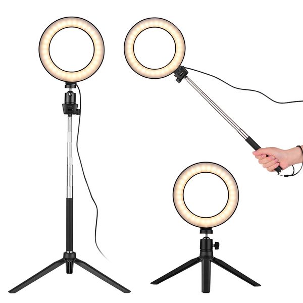 

6 inch pgraphy lamp mini led ring light dimmable 3 lighting modes usb powered for selfie pgraphy with tripod for phone