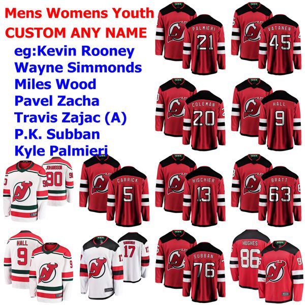 

new jersey devils jerseys womens kids kevin rooney jersey wayne simmonds miles wood pavel zacha travis zajac hockey jerseys custom stitched, Black;red