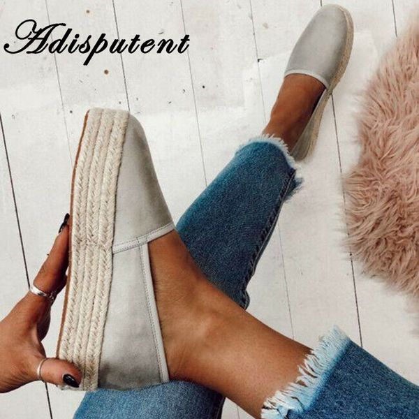 

adisputent women espadrilles flat shoes slip on casual ladies canvas shoes thick bottom lazy loafers female fisherman 2019, Black