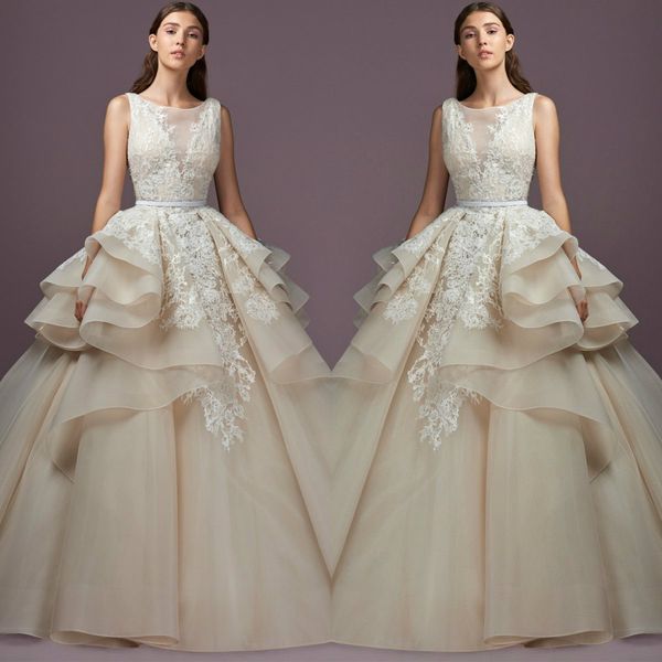 

vintage long wedding dresses jewel neck lace appliques peplum tulle bridal gowns custom made designer wedding dress plus size, White