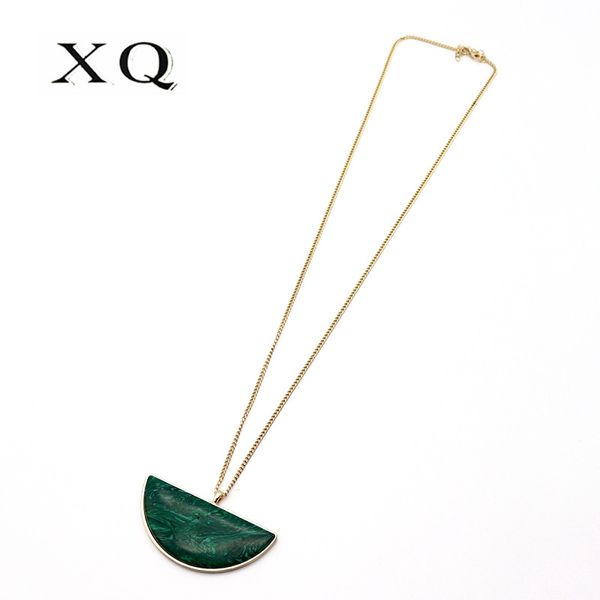 

xq2019 new fashion zinc alloy green semi-circular stone combination long necklace for women jewelry girl accessories, Silver