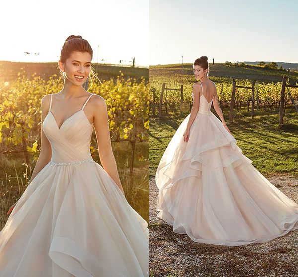 Acheter Style Champêtre A Robes De Mariée En Ligne Bretelles Spaghetti Perles Ceintures Longueur De Plancher Robe De Mariée Dos Nu Robe De Mariée Robe