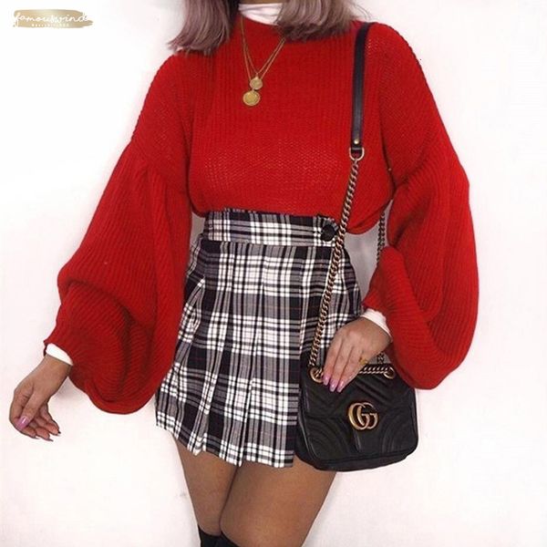 

long lantern sleeve loose knitted sweater jumpers women winter casual korean sweater pull pullovers femme hiver, White;black