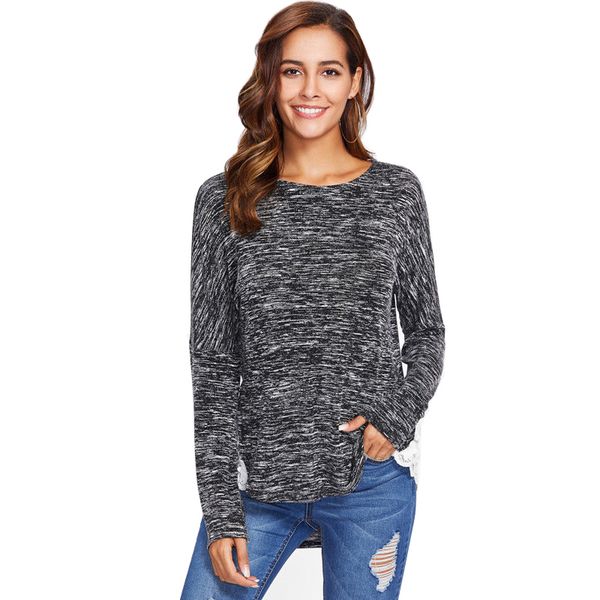 

women casual ladies chiffon loose long sleeve o neck patchwork t shirt top, White