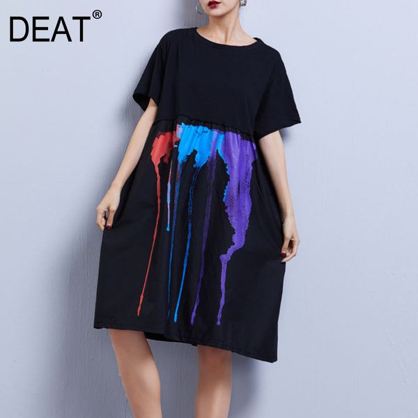 

deat] женщины печати сплайсированные хит цвет большой размер платье новый круглый вырез с длинным рукавом свободный покрой мода прилив весн, Black;gray