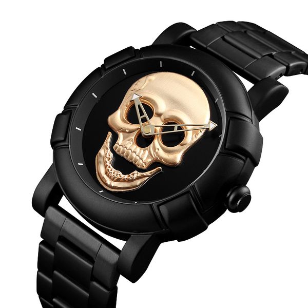 

fashion skull quartz watchskmei 9178 men creative dial watch mens clock gold watch waterproof watch relogio mascu, Slivery;brown