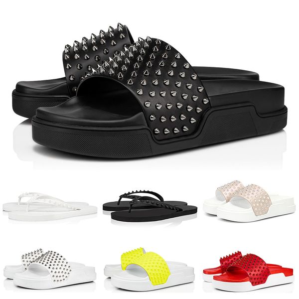 

mens red bottoms christian louboutin red bottom slides flip flops sandals мужские шлепанцы с красным дном шипы летние тапочки горки дом на у, Black
