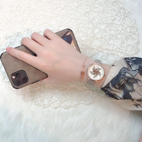 

new style cute windmill pattern kids watch quartz analog child watches for girls student wristwatch gift clock, Slivery;brown