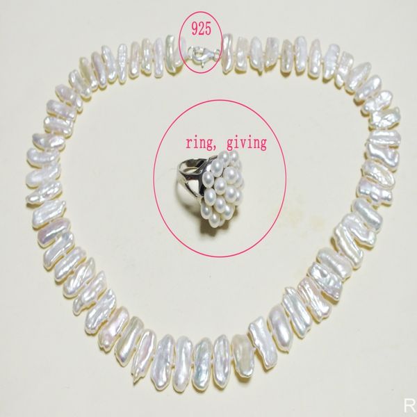 

beautiful white freshwater biwa pearl necklace the most classic bridal wedding necklace 45cm, Golden;silver