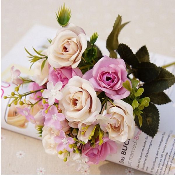 2019 13heads Silk Roses Bride Bouquet Wedding Christmas Decoration