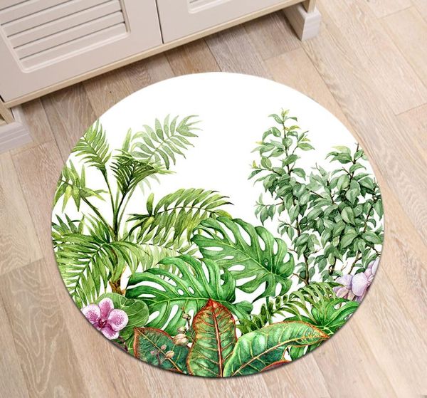 

hand drawn flowers and leaves of tropical plants round rugs living room carpets bedroom non-slip area rug home decor floor mat