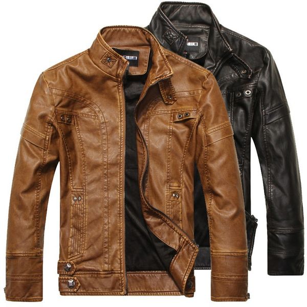 

men autumn winter new leather jacket european american fashion slim men locomotive plus velvet pu leather jacket plus size m-6xl, Black;brown