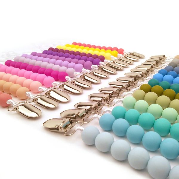 

36 colors silicone bead pacifier holders newborn pacifier chains pacifier clips baby teething nipple holder kids chew toys 50pcs