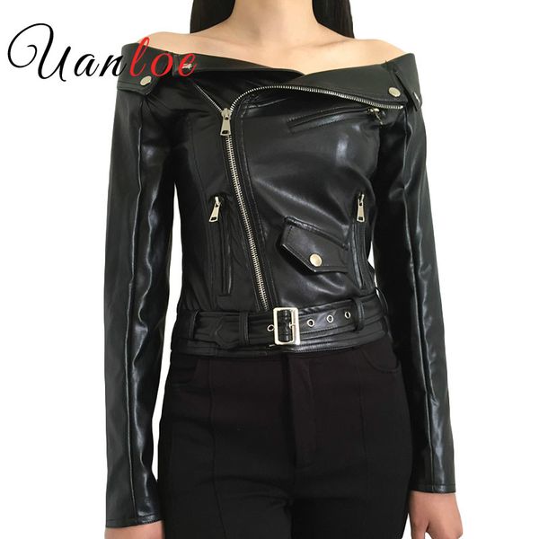 2019 Uanloe Short Zipper Basic Jackets Off Shoulder Faux Leather Uanloe Short Zipper Basic Jackets Off Shoulder Faux Leather Jacket Women Motorcycle 2018 Autumn Winter