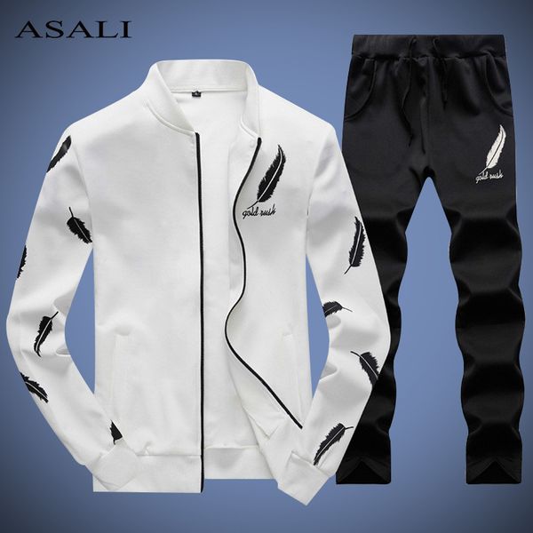 

2020 men sets fashion spring autumn mens tracksuit set slim fit sporting suit jakcet +sweatpants 2 pieces sets men's clothing, Gray