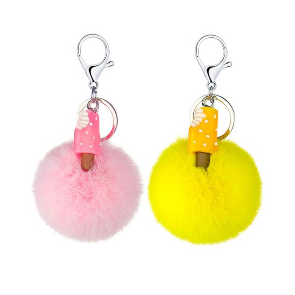 

ceative resin simulation cake fries cream fur ball key ring pendant imitation rex pompon car bag ornaments, Silver