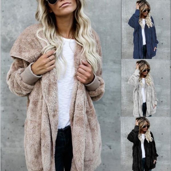 

autumn/winter long fur coat warm mid-length on both sides wearing faux fur coat fashion coats woman, Black