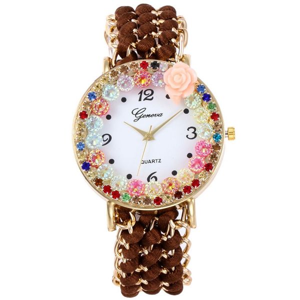 

2018 new geneva bracelet watch luxurious multilayer pearl chain women's quartz watch ladies fashion party wristwatch relojes, Slivery;brown