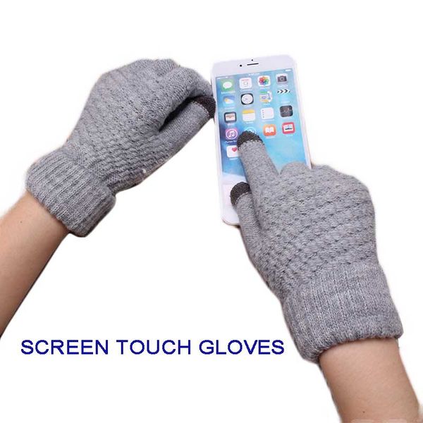 

solid magic touch screen gloves women men warm winter stretch knit mittens wool full finger guantes female crochet mitt luvas gloves, Silver