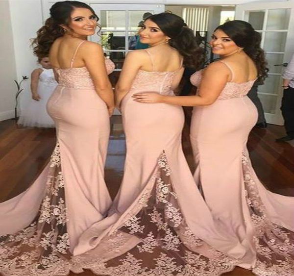 Dusty Pink Country Mermaid Abiti da damigella d'onore economici senza spalline Illusion Lace Tails Long Bohemian Beach Wedding Guest Dress Plus Size