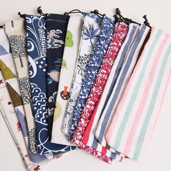 

многоразовые мешки для металла из нержавеющей стали рисует ложка палочки cultery drawstring мешок хлопка путешествия хранения сумка для посу