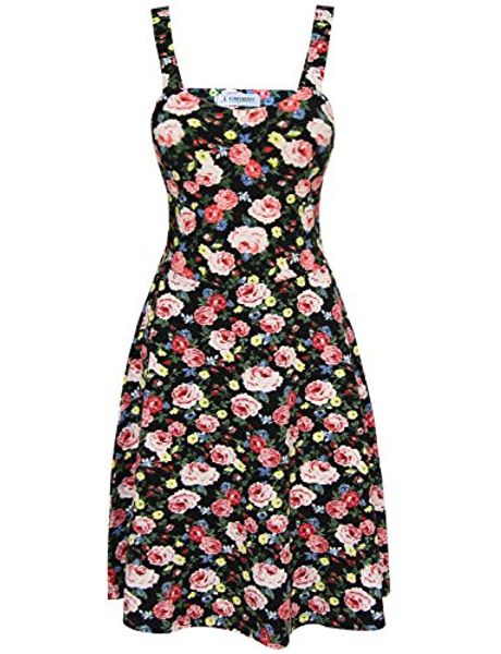 

tam ware womens stylish floral print adjustable strap skater dress, Black;gray