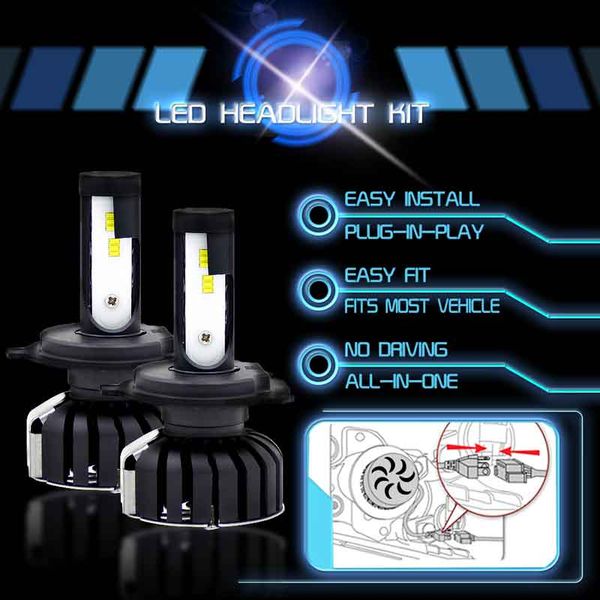 

2pcs car styling h4 hb2 9003 led headlight bulb kit 80w 6000k 8000lumens extremely brigh yellow fog light bulbs quick heat dissipation
