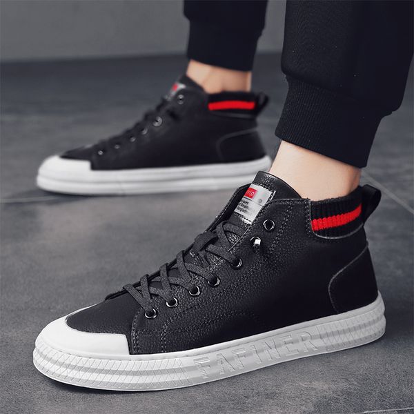 

autumn and winter new high-leather with jumpsuits tide shoes outdoor sports anti-skid comfortable men's casual shoes, Black