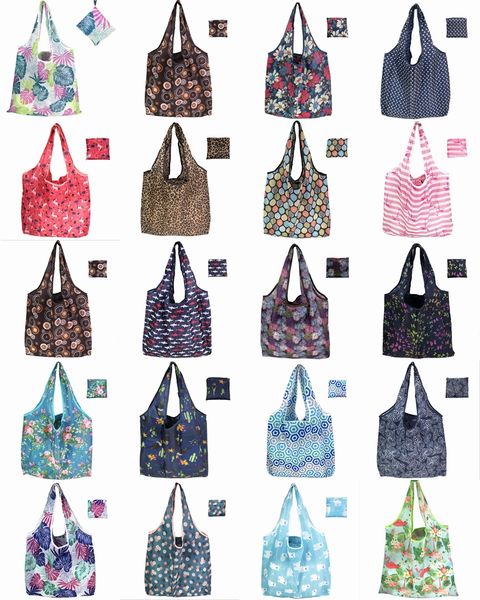 

reusable shopping bags large floral tote bag foldable into attached pouch heavy duty 190t nylon taffeta groceries bag fits in pocket