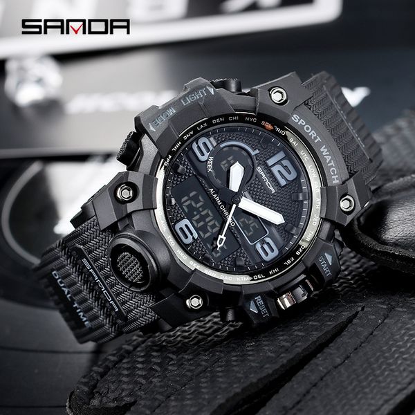 

sanda new men's waterproof electronic watch fashion multi-function outdoor sports watch for men student high grade mens, Slivery;brown